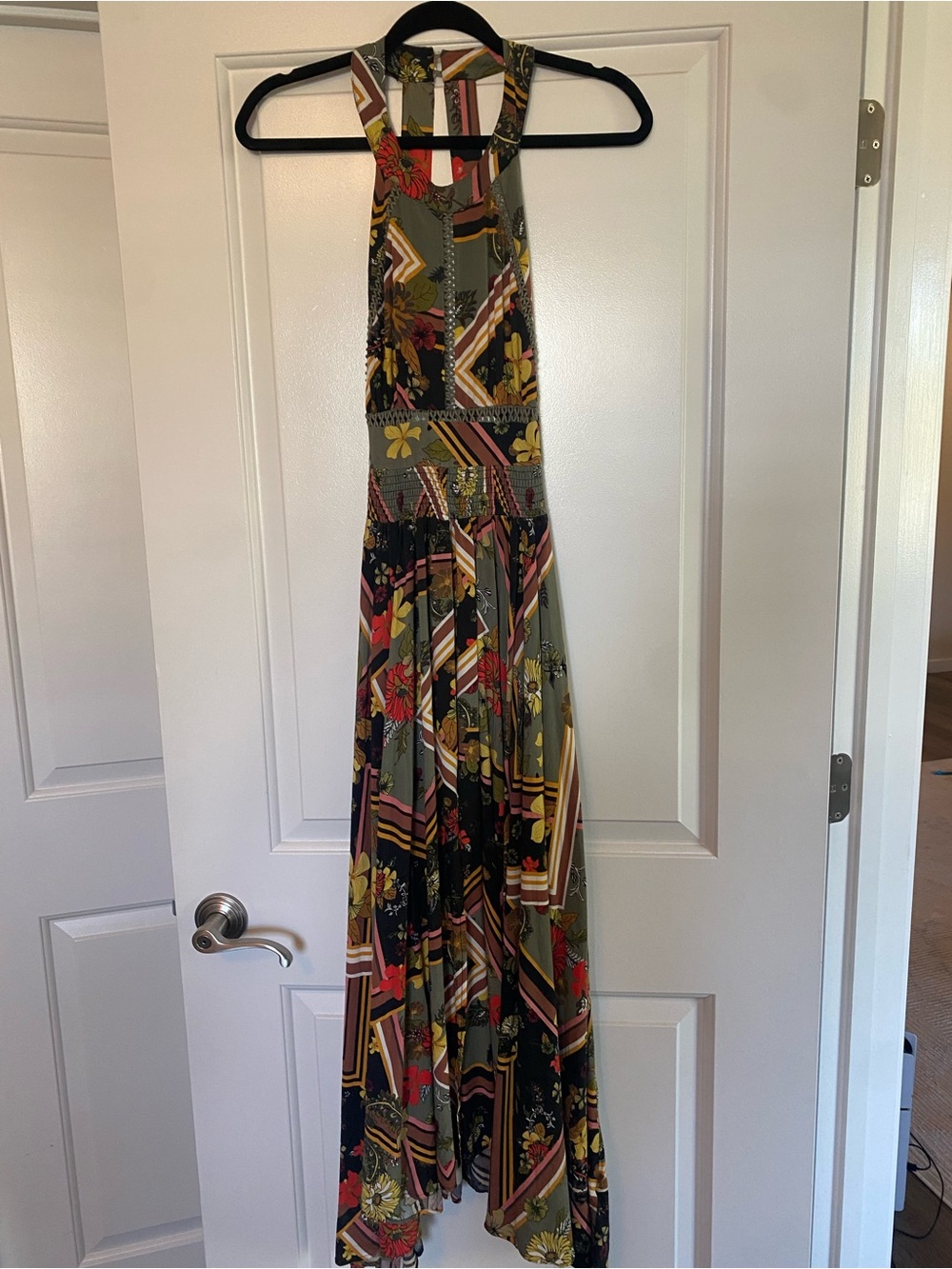Abel The Label Halter-Neck Floral Maxi Dress in Olive Green